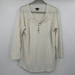 Torrid Womens White Waffle Knit Lace Trim V‎ Neck Henley Tunic Top Plus Size 2X